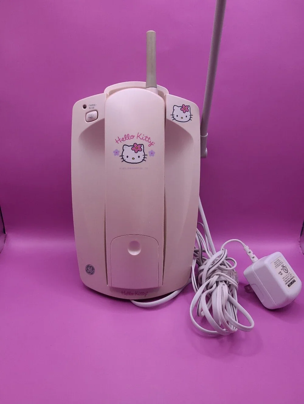 Vintage Hello Kitty Landline Cordless Phone Pink Caller ID GE 1999 Read Descript
